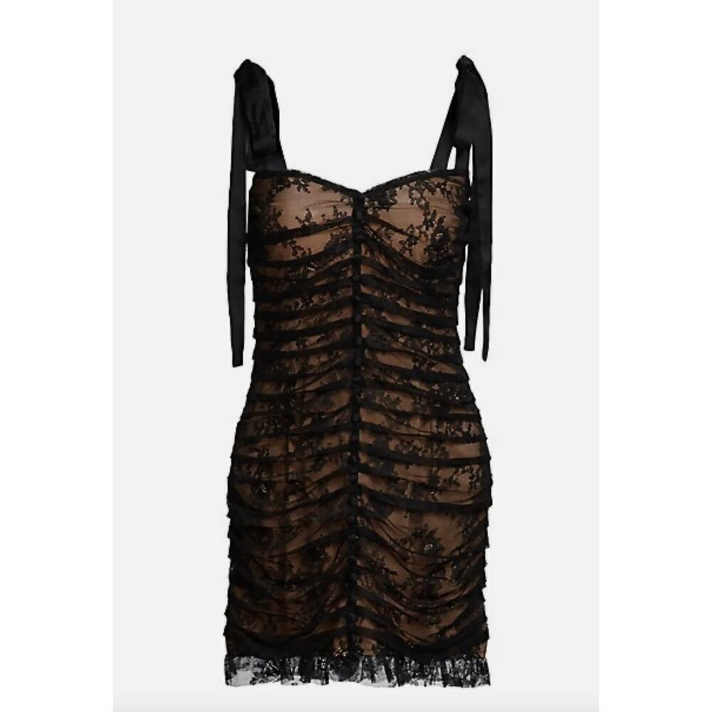 EUC $225 For Love & Lemons Black Lace Tie Sleeve Dolly Mini Dress - Picture 3 of 11